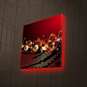 Expressleverans Canvastavla med LED-belysning 40x40 cm - Abstrakt komposition med svävande former och blanka bubblor Röd / Svart / Guld - Inredning