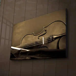 Rea Canvastavla med LED-belysning 45x70 cm - Elegant violin i sepia-toner Svart / Brunt / Beige - Inredning