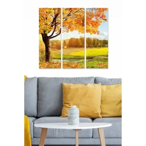 Canvastavla i trä 3-delar 50x70 cm - Vacker höstlandskap med ett stort träd och färgglada löv - Inredning & dekor Beställ nu