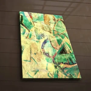 Handla nu Canvastavla med LED-belysning 70x45 cm - Abstrakt komposition med geometriska former i olika nyanser Grön / Guld / Brun - Inredning