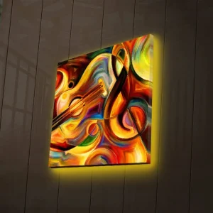 Endast idag Canvastavla med LED-belysning 40x40 cm - Färgglad komposition med musikinstrument och abstrakta former Röd / Gul / Orange - Inredning
