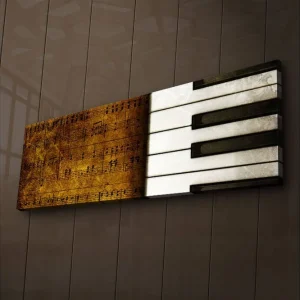 Endast idag Canvastavla med LED-belysning 30x90 cm - Pianotangenter med noter i en stiliserad komposition Guld / Vit / Svart - Inredning