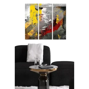 Canvastavla i trä 3-delar 50x70 cm - Abstrakt komposition med starka färger och texturer - Inredning & dekor Extra rabatt