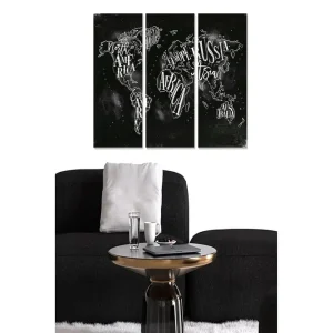 Canvastavla i trä 3-delar 50x70 cm - Världskarta med handskrivna namn på kontinenter och länder - Inredning & dekor Populärt val