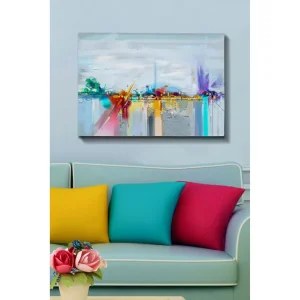 Canvastavla 70x100 cm - Abstrakt stadssilhuett med färgglada inslag och reflektioner - Inredning & dekor I lager