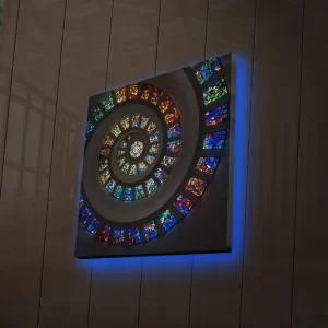 Begränsat erbjudande Canvastavla med LED-belysning 40x40 cm - Spiralformad komposition med färgglada glasrutor Blå / Röd / Grön - Inredning