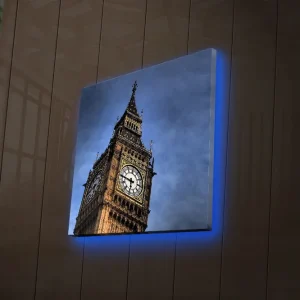Reapris Canvastavla med LED-belysning 40x40 cm - Storslagen bild av Big Ben i London Mörkblå / Beige / Grå - Inredning