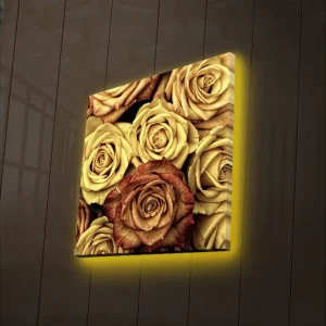 Canvastavla med LED-belysning 40x40 cm - Färgrik samling av rosor i olika nyanser Guld / Brun / Röd - Inredning Snabb frakt