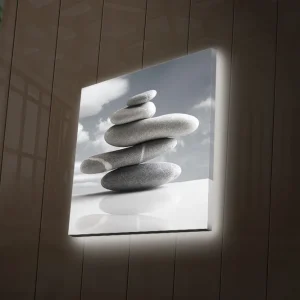 Canvastavla med LED-belysning 40x40 cm - Stapel av grå stenar i harmonisk balans Grå / Vit - Inredning Snabb frakt