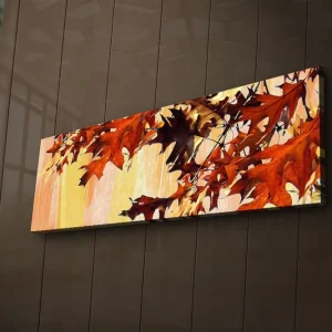 Canvastavla med LED-belysning 30x90 cm - Höstlöv i varma nyanser av röd och orange Röd / Orange / Gul - Inredning Kampanj