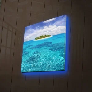 Reapris Canvastavla med LED-belysning 40x40 cm - Tropisk ö omgiven av klart blått vatten Blå / Turkos / Grön - Inredning