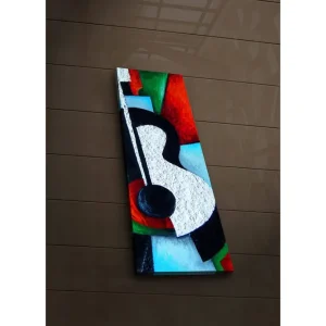 Rea Canvastavla med LED-belysning 90x30 cm - Abstrakt komposition med en gitarr som huvudmotiv Röd / Svart / Vit - Inredning