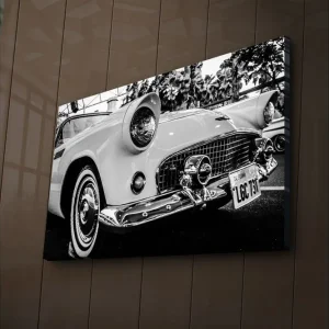 Canvastavla med LED-belysning 45x70 cm - Klassisk bil i retrostil Vit / Svart / Silver - Inredning Populär