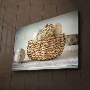 Canvastavla med LED-belysning 45x70 cm - Korg med dekorativa ägg och snöre Beige / Grå / Brun - Inredning Bästa pris