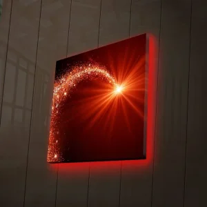 Begränsat antal Canvastavla med LED-belysning 40x40 cm - Glittrande stjärnljus med en dynamisk kurva Röd / Orange / Guld - Inredning