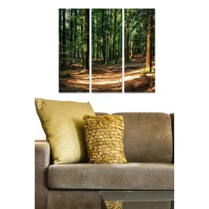 Canvastavla i trä 3-delar 50x70 cm - Lummig skog med solbelysta stigar - Inredning & dekor Expressleverans