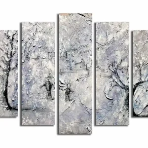 I lager Stor Canvastavla i 5 delar 105x70 cm - Vinterlandskap med snöklädda träd Vit / Grå / Svart - Inredning
