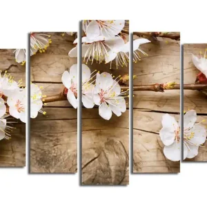 Stor Canvastavla i 5 delar 105x70 cm - Blommande kvistar med vita blommor Vit / Gul / Brun - Inredning Extra rabatt