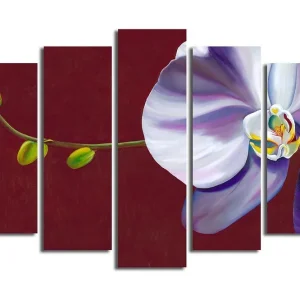 Stor Canvastavla i 5 delar 105x70 cm - Vacker orkidé med eleganta blommor Vit / Lila / Grön - Inredning Extra rabatt