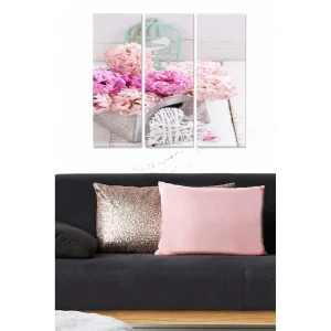 Canvastavla i trä 3-delar 50x70 cm - Färgrik bukett av blommor i en korg - Inredning & dekor Begränsat antal