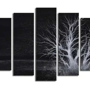 Stor Canvastavla i 5 delar 105x70 cm - Dödens träd i en mörk landskapsscen Svart / Vit - Inredning Kampanjpris