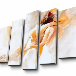 Stor Canvastavla i 5 delar 105x70 cm - Intimt ögonblick mellan två personer Ljus orange / Vit / Beige - Inredning Snabb leverans
