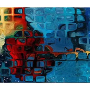 Sänkt pris Canvastavla 70x100 cm - Abstrakt komposition med färgstarka rutor i blått och rött - Inredning & dekor