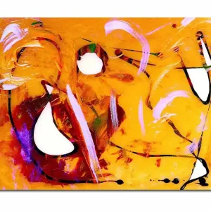 Stor Canvastavla 100x70 cm - Abstrakt komposition med dynamiska former och färger Orange / Vit / Lila - Inredning Nyhet
