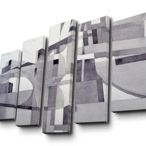 risnedsättning Stor Canvastavla i 5 delar 105x70 cm - Abstrakt komposition med geometriska former i gråskala Grå / Vit / Svart - Inredning