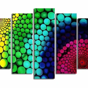 Populärt val Stor Canvastavla i 5 delar 105x70 cm - Färgglad spiral av cirklar i olika storlekar Grön / Blå / Rosa - Inredning
