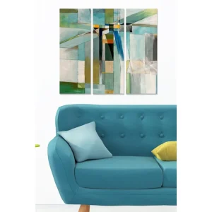 Utförsäljning Canvastavla i trä 3-delar 50x70 cm - Abstrakt komposition med geometriska former i olika nyanser - Inredning & dekor