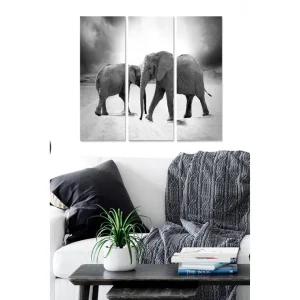 Canvastavla i trä 3-delar 50x70 cm - Tre elefanter i en svartvit komposition - Inredning & dekor Begränsad tid