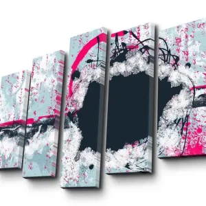 Stor Canvastavla i 5 delar 105x70 cm - Abstrakt komposition med cirkulära former och kontrasterande färger Mörkblå / Ljusgrå / Rosa - Inredning Köp nu