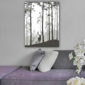 Canvastavla 70x100 cm - Silhuetter av hjortar i en skogsmiljö - Inredning & dekor Begränsat antal