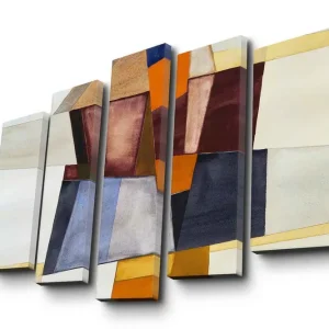 Premium Stor Canvastavla i 5 delar 105x70 cm - Abstrakt komposition med geometriska former i olika nyanser Mörkröd / Orange / Beige - Inredning