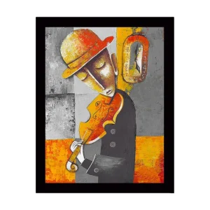 risnedsättning Inramad Canvastavla i trä - 41x56 cm - Musiker som spelar fiol med en nostalgisk känsla - Inredning & dekor
