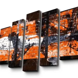Stor Canvastavla i 5 delar 105x70 cm - Abstrakt komposition med orange och svarta inslag Orange / Svart - Inredning Extra rabatt
