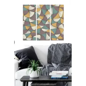 Canvastavla i trä 3-delar 50x70 cm - Abstrakt komposition med böljande former - Inredning & dekor Erbjudande