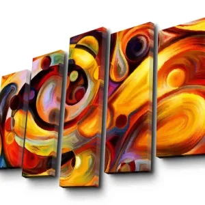 Stor Canvastavla i 5 delar 105x70 cm - Färgrik abstrakt komposition med cirkulära former Röd / Gul / Orange - Inredning Köp online