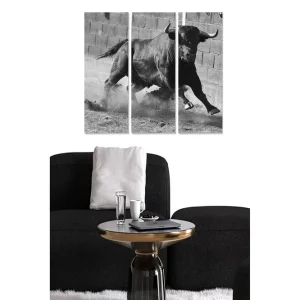 Canvastavla i trä 3-delar 50x70 cm - Dynamisk tjur i rörelse - Inredning & dekor Fri frakt
