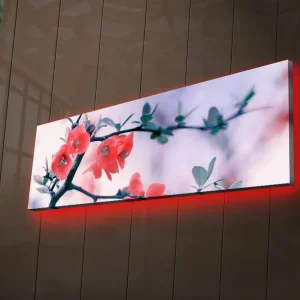 Rea Canvastavla med LED-belysning 30x90 cm - Blommande kvist med rosa blommor Rosa / Grön / Vit - Inredning