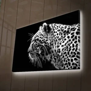 Sista chansen Canvastavla med LED-belysning 45x70 cm - Svartvit leopardprofil med detaljerad pälsstruktur Svart / Vit - Inredning