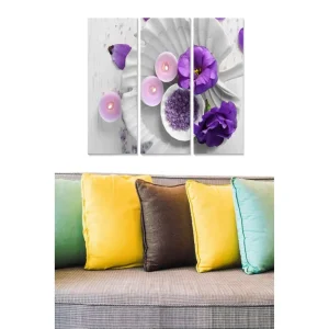 Canvastavla i trä 3-delar 50x70 cm - Ljuslila blommor och ljus på en vit bakgrund - Inredning & dekor Outlet