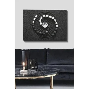 Canvastavla 70x100 cm - Stiliserad yin-yang-symbol omgiven av svarta och vita stenar i en spiralformad komposition - Inredning & dekor Fynd
