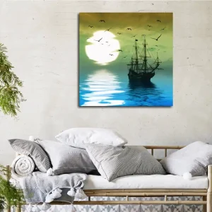 Canvastavla 45x45 cm - Skepp på spegelblanka vattenytor under en stämningsfull solnedgång - Inredning & dekor Beställ nu