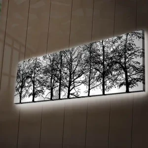 Canvastavla med LED-belysning 30x90 cm - Silhuett av träd i svartvitt Svart / Vitt - Inredning Outlet