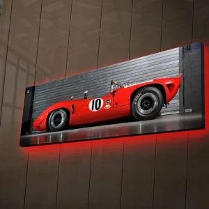 Rea Canvastavla med LED-belysning 30x90 cm - Sportbil i röd färg med nummer 10 på sidan Röd / Svart - Inredning