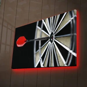Canvastavla med LED-belysning 45x70 cm - Dartpilen som träffar mittpunkten på en darttavla Röd / Svart / Grå - Inredning Trygg betalning