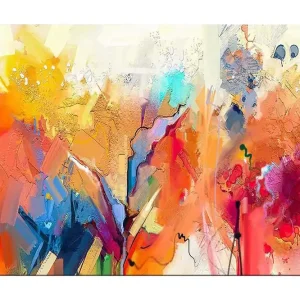 Canvastavla 70x100 cm - Abstrakt landskap med färgsprakande former och dynamiska linjer - Inredning & dekor Handla nu