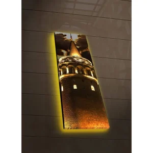 Kampanj Canvastavla med LED-belysning 90x30 cm - Historisk torn med upplyst spira Guld / Mörkbrun / Svart - Inredning